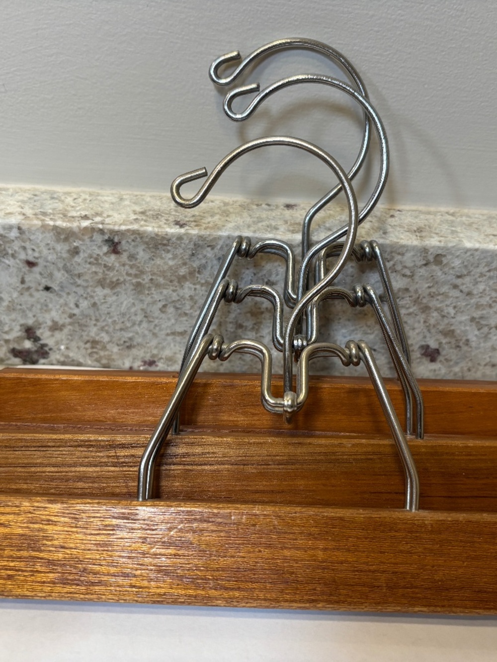 3 Wooden Pants Hangers for Skirt Slacks with Metal Clamps Vintage 9"